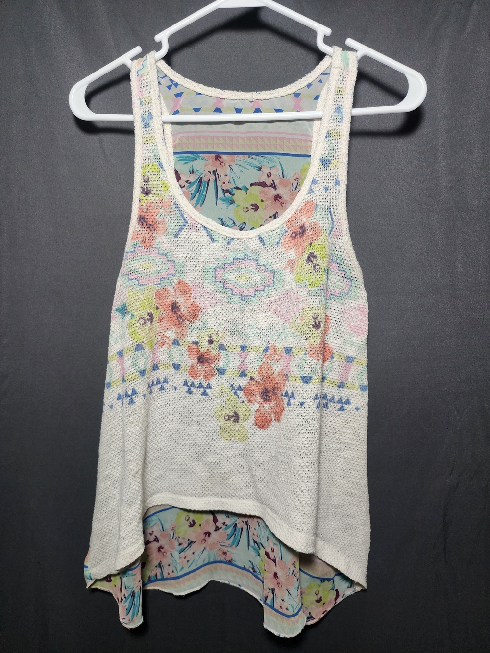 Womens Small Multi Color Knit Front Tank Top With Mesh Designed Back